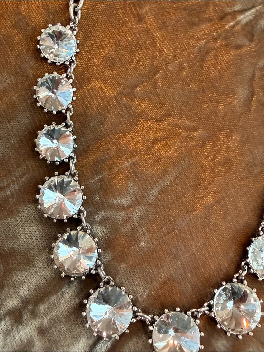Clear Rivoli Crystal Statement Necklace Antiqued Silver Tone-1067
